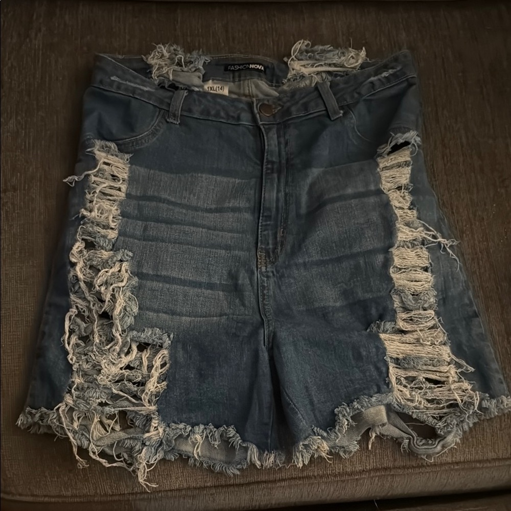Fashion Nova Ripped Indigo Jean Shorts